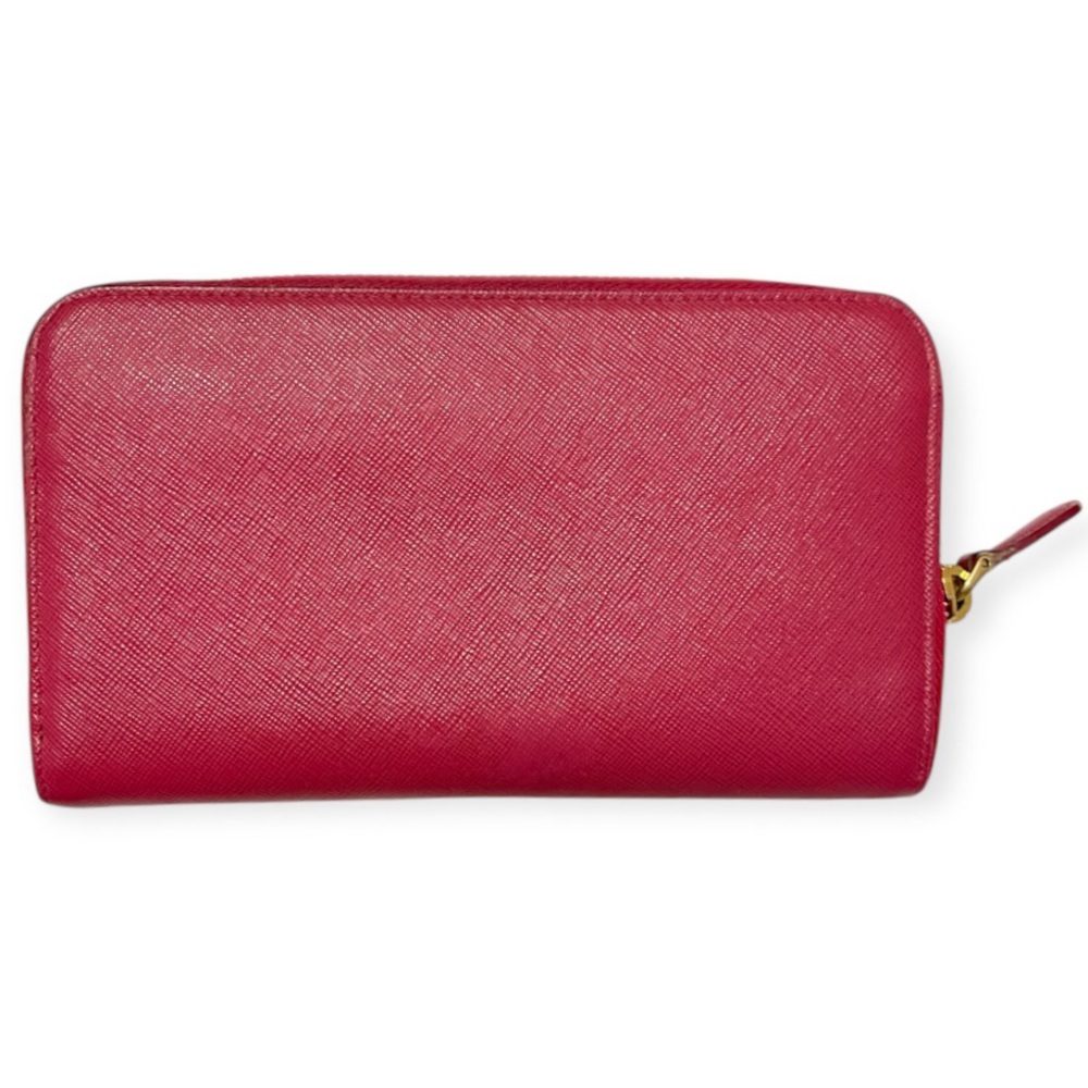 PRADA Zip Wallet Crimson Saffiano Leather Continental Wallet GUC - Picture 10 of 11
